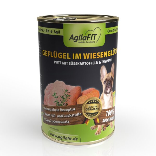 Geflügel im Wiesenglück, Hunde Nassfutter Getreidefrei 400g 6 Stück