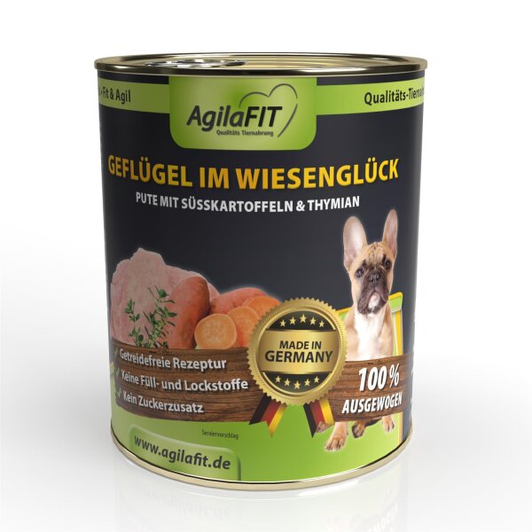 Geflügel im Wiesenglück, Hunde Nassfutter Getreidefrei 800g 1 Stück