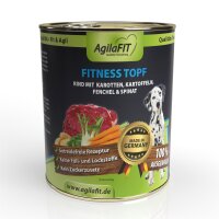 AgilaFIT Fitnesstopf, Hunde Nassfutter Getreidefrei, Premium Hundenassfutter 100% ausgewogen mit feinem Rind, Karotten, Kartoffel, Fenchel & Spinat 6er Pack 6x800g