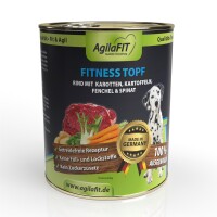 AgilaFIT Fitnesstopf, Hunde Nassfutter Getreidefrei,Premium Hundenassfutter 100% ausgewogen mit feinem Rind,Karotten,Kartoffel,Fenchel & Spinat 6er Pack 6x400g
