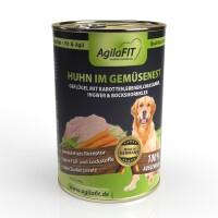 AgilaFIT Huhn im Gemüsenest, Premium Hunde Nassfutter Getreidefrei,100% ausgewogen mit feinem Huhn,Karotten,Erbsen,Chiasamen,Ingwer & Bockshornklee 6er Pack 6x400g