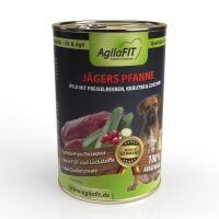 AgilaFIT Jägerspfanne, Premium Hunde Nassfutter Getreidefrei,100% ausgewogen mit feinem Wild, Preiselbeeren, Kräuter & Zucchini, 6er Pack 6x400g