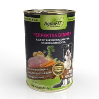 AgilaFIT Perfektes Dinner, Hunde Nassfutter Premium, Getreidefrei, 100% ausgewogen mit feinem Kalb,Kartoffeln,Karotten,Sellerie & Liebstöckel  6er Pack 6x400g