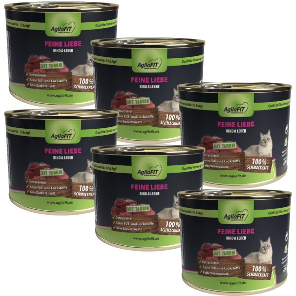 AgilaFIT Feine Liebe, mit Huhn, getreidefreies Katzenfutter mit Taurin, 6er Pack 6x200g