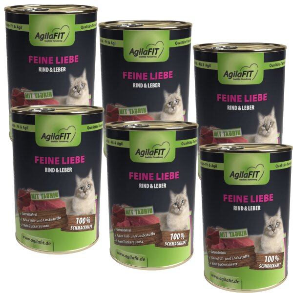 AgilaFIT Feine Liebe, mit Huhn, getreidefreies Katzenfutter mitTaurin, 6er Pack 6x400g