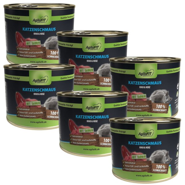 AgilaFIT Katzenschmaus mit Rinderherz & Taurin, getreidefrei Katzenfutter 6er Pack 6x200g
