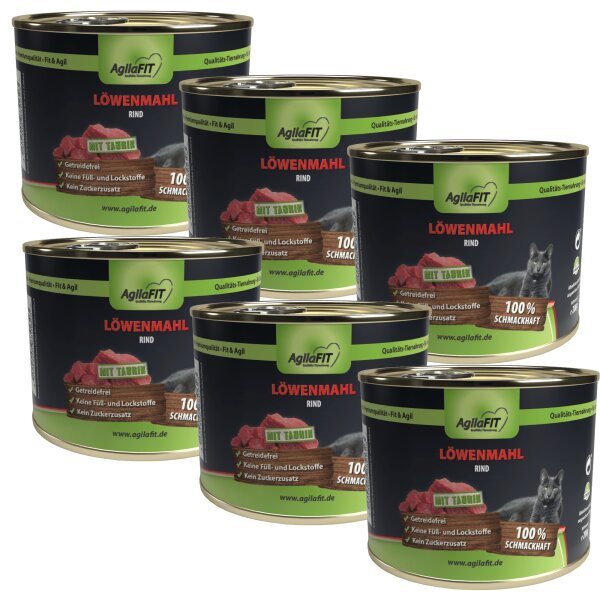 AgilaFIT Löwenmahl, Rind getreidefreies Katzenfutter mit Taurin, 6er Pack 6x200g