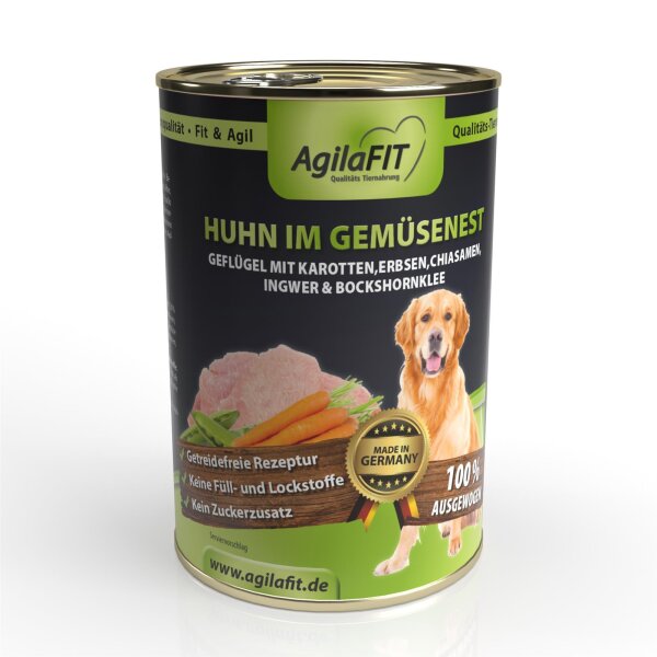 Huhn im Gemüsenest, Hunde Nassfutter Getreidefrei  400g 1 Stück