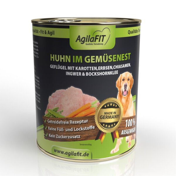Huhn im Gemüsenest. Hunde Nassfutter Getreidefrei 800g 1 Stück