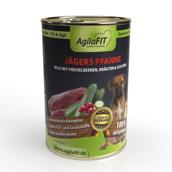 Jäger´s Pfanne, Hunde Nassfutter Getreidefrei 400g 6 Stück